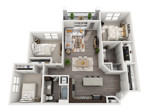 Floor plan for 3 beds, 2 baths, 1353 sqft